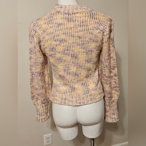 All in Favor Pink and Yellow Cowl Neck Sweater with Chunky Knit - Picture 4 of 10